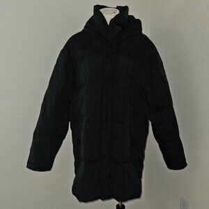 Black Maternity Puffer Coat Hooded Full Zip Mamacoat Japanese Size M-L ? READ